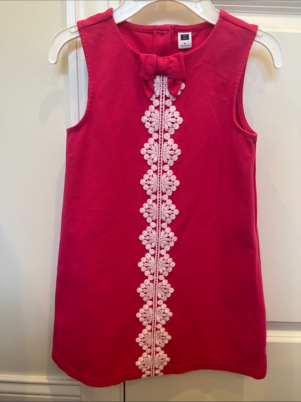 Girls' Pink Bow-Accent Dress with White Lace Trim